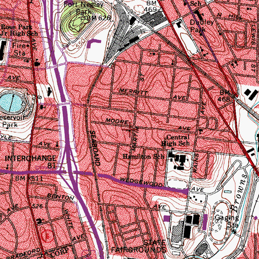 Topographic Map of Hillcrest Baptist Church, TN