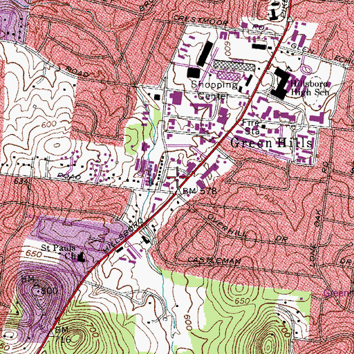 Topographic Map of Hillsboro Corner Shopping Center, TN