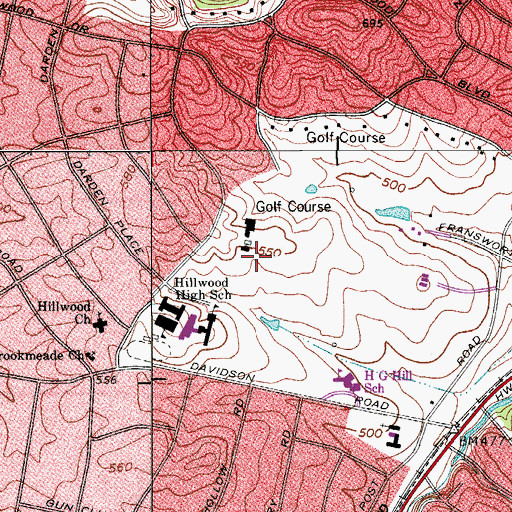 Topographic Map of Hillwood Country Club, TN
