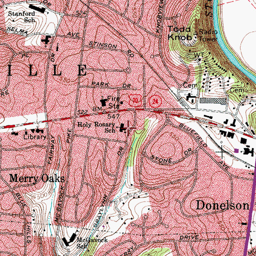 Topographic Map of Holy Rosary Catholic Church, TN