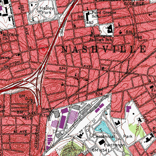Topographic Map of Hosea Temple Cumberland Presbyterian Church, TN