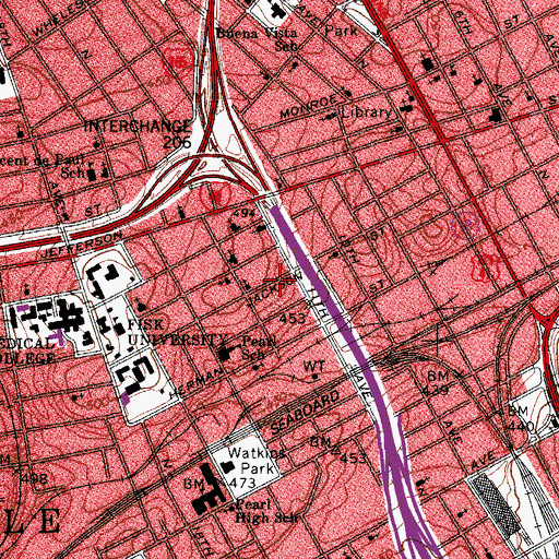 Topographic Map of Jackson Street Baptist Church, TN