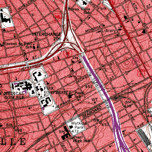 Topographic Map of Jackson Street Church of Christ, TN