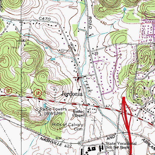 Topographic Map of Jordonia Elementary School, TN