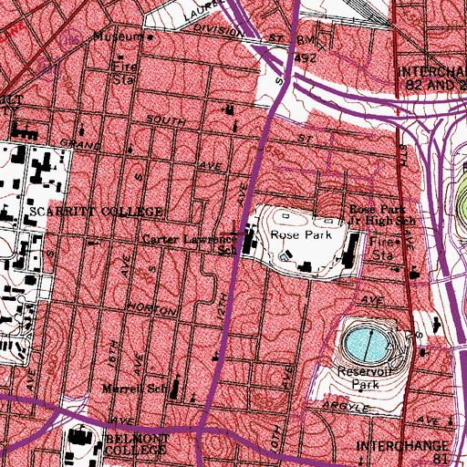Topographic Map of Kayne Avenue Baptist Church, TN