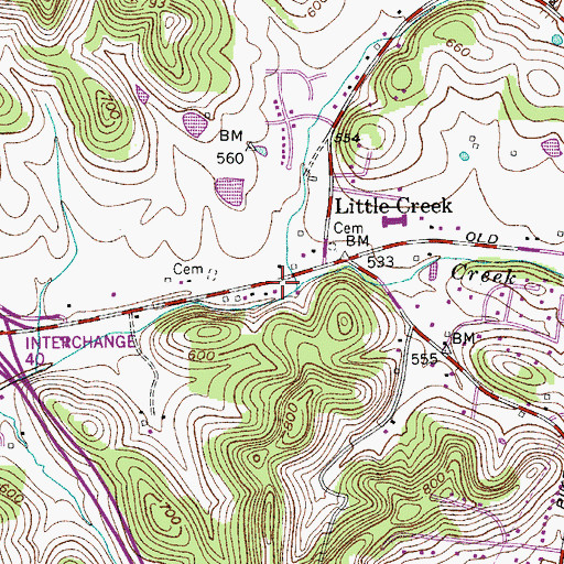 Topographic Map of Little Creek Community Center, TN