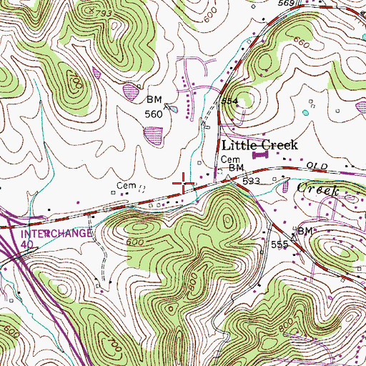 Topographic Map of Little Creek School (historical), TN