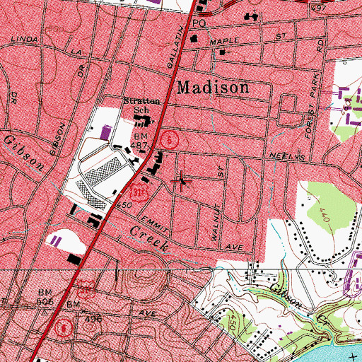 Topographic Map of Madison First Cumberland Presbyterian Church, TN