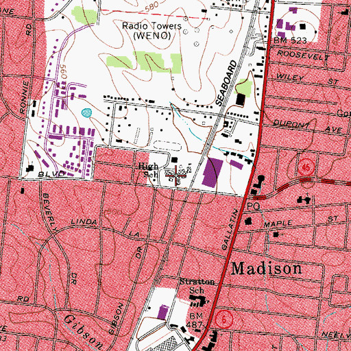 Topographic Map of Madison High School, TN