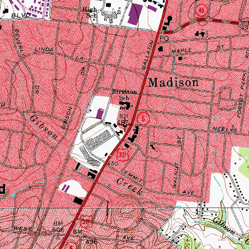Topographic Map of Madison Presbyterian Church, TN