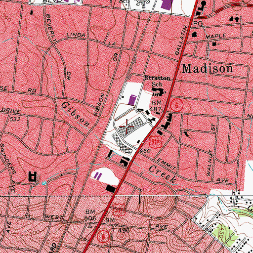 Topographic Map of Madison Square Shopping Center, TN