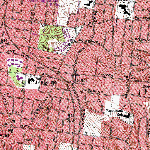 Topographic Map of Memorial Lutheran Church, TN