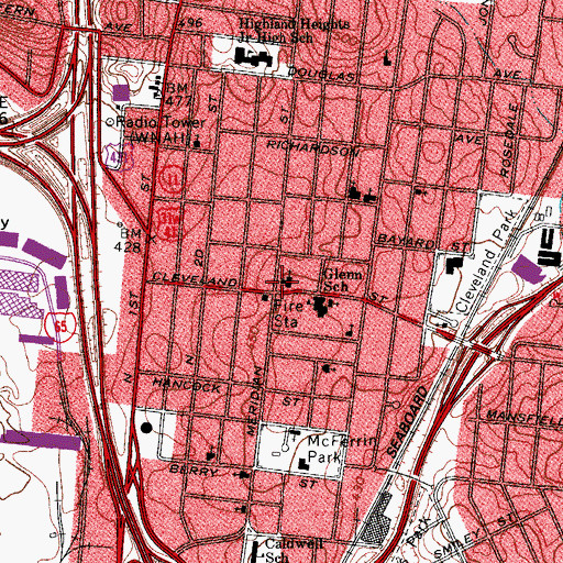 Topographic Map of Meridian Street United Methodist Church, TN