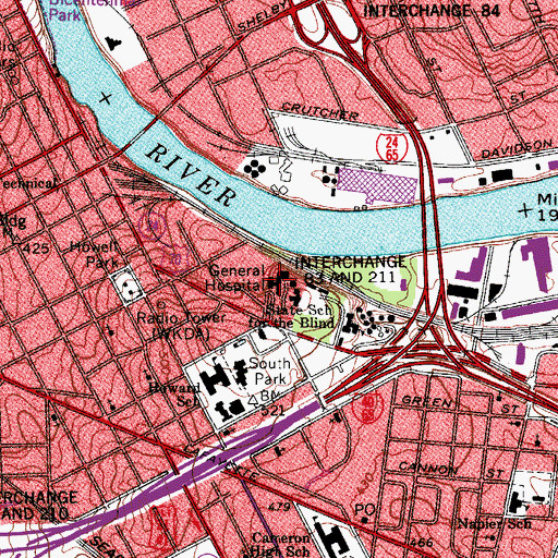 Topographic Map of Metropolitan Nashville General Hospital, TN