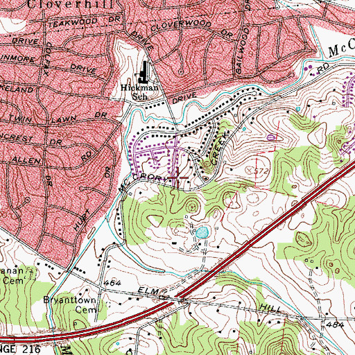 Topographic Map of McCrorys Creek Church (historical), TN