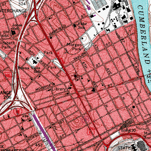 Topographic Map of Monroe Street United Methodist Church, TN