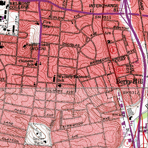 Topographic Map of Mount Paran Baptist Church, TN