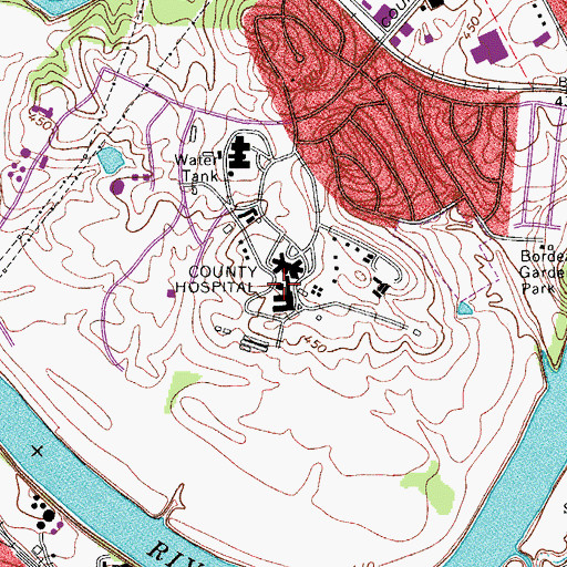 Topographic Map of Nashville Metropolitan Bordeaux Hospital, TN
