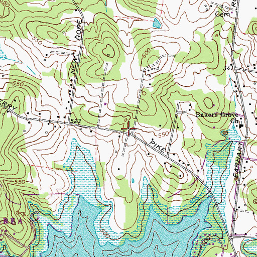 Topographic Map of Oakwood School (historical), TN