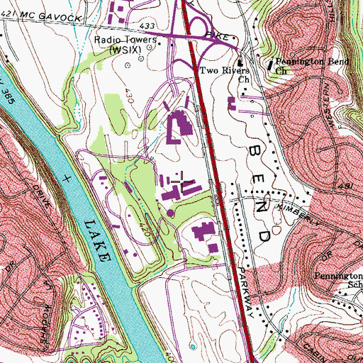 Topographic Map of Opryland, TN