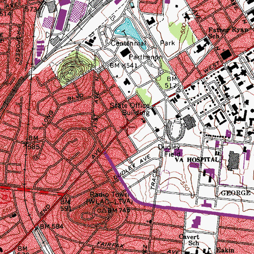 Topographic Map of Park Place Shopping Center, TN