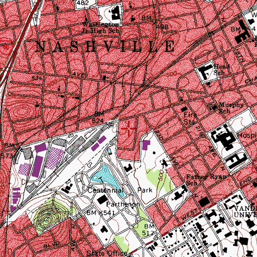 Topographic Map of Park Plaza Medical Center, TN