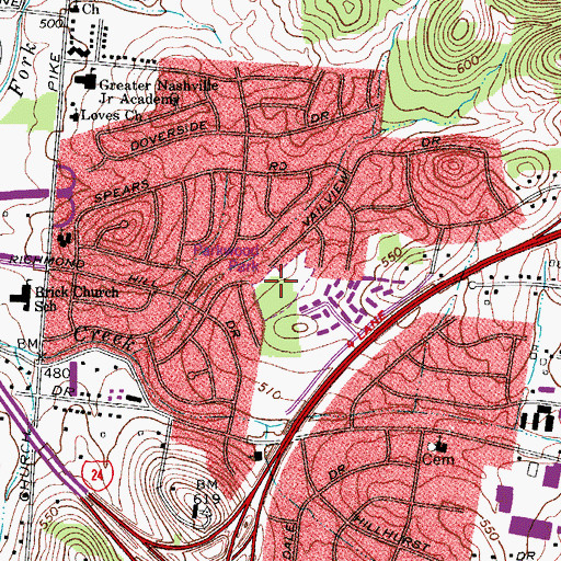 Topographic Map of Parkwood Park, TN