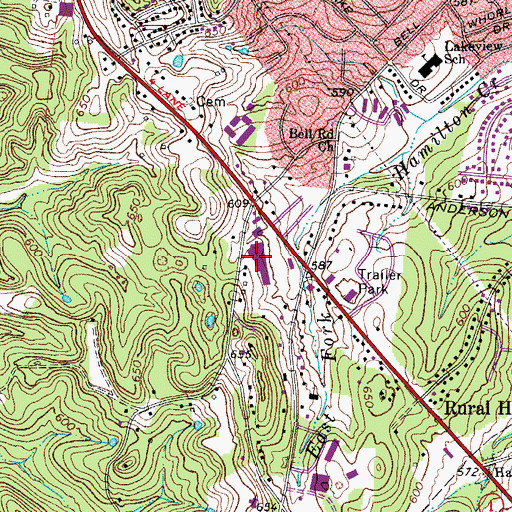 Topographic Map of Priest Lake Plaza Shopping Center, TN