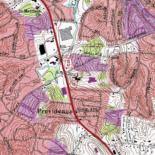Topographic Map of Providence School, TN