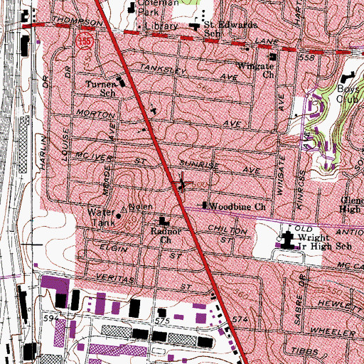 Topographic Map of Radnor Baptist Church, TN