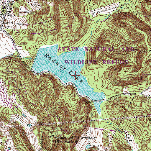 Topographic Map of Radnor Lake Natural Area and Wildlife Refuge, TN