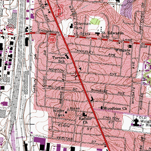 Topographic Map of Radnor Primitive Baptist Church, TN