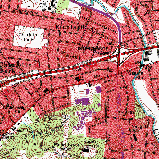 Topographic Map of Richland School, TN