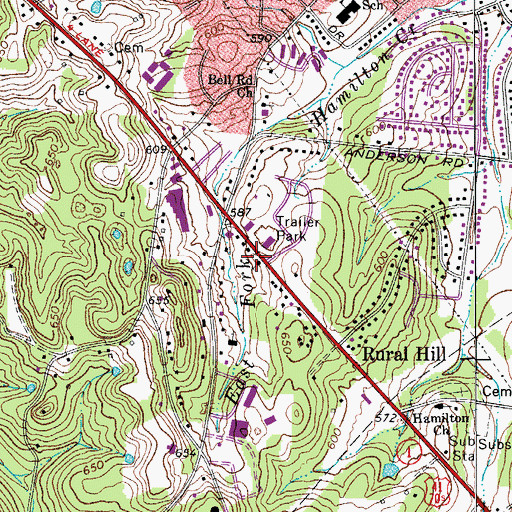 Topographic Map of Rural Hill Church, TN