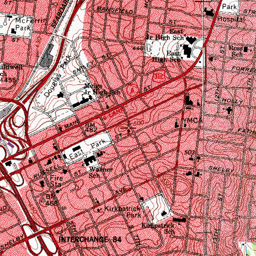 Topographic Map of Russell Street Church of Christ, TN