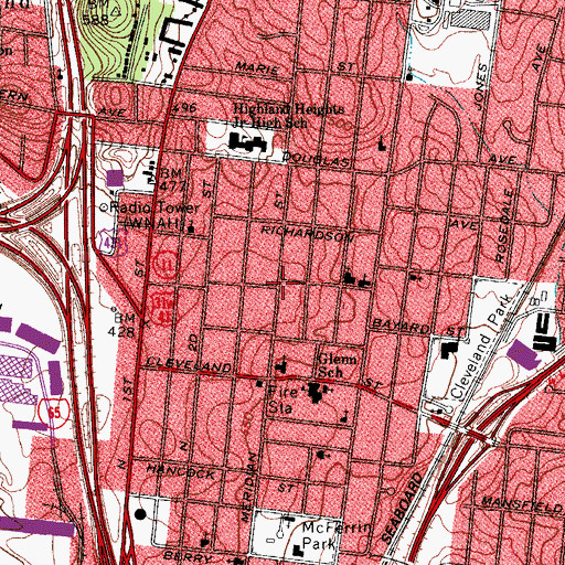 Topographic Map of Russell Tabernacle Church, TN