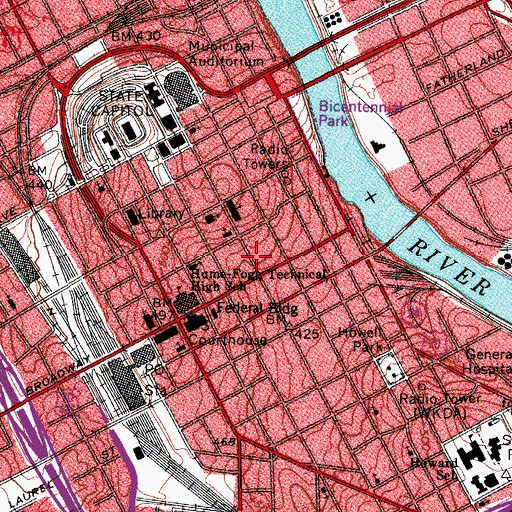 Topographic Map of Ryman Auditorium, TN