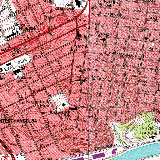 Topographic Map of Shelby Avenue Baptist Church, TN