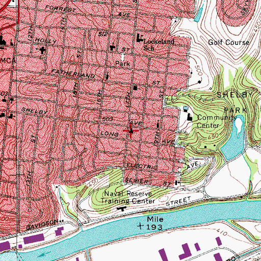 Topographic Map of Shelby Avenue Church of Christ, TN