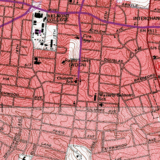 Topographic Map of Tabernacle Baptist Church, TN