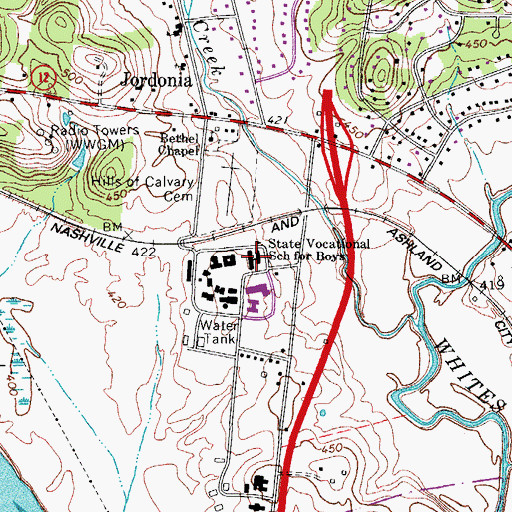 Topographic Map of Tennessee Vocational School for Boys, TN