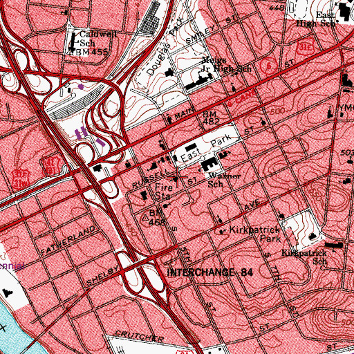 Topographic Map of Tulip Street United Methodist Church, TN