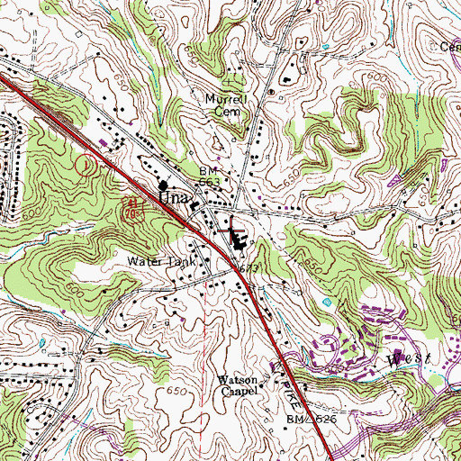 Topographic Map of Una School, TN