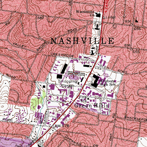 Topographic Map of Village Mall Shopping Center, TN