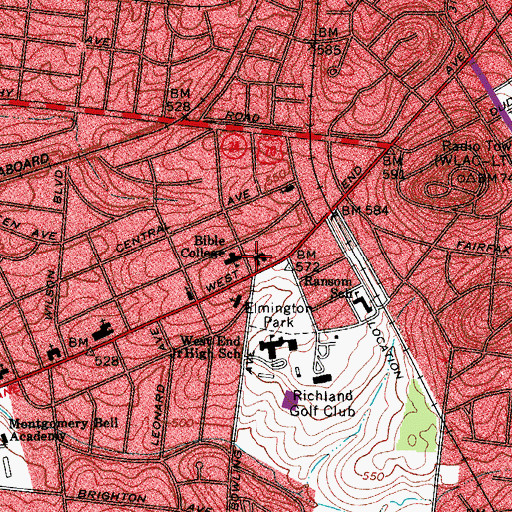 Topographic Map of West End Church of Christ, TN