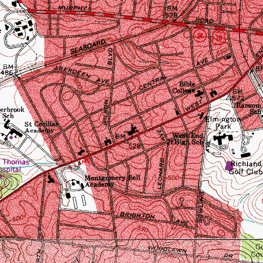 Topographic Map of West End Synagogue, TN