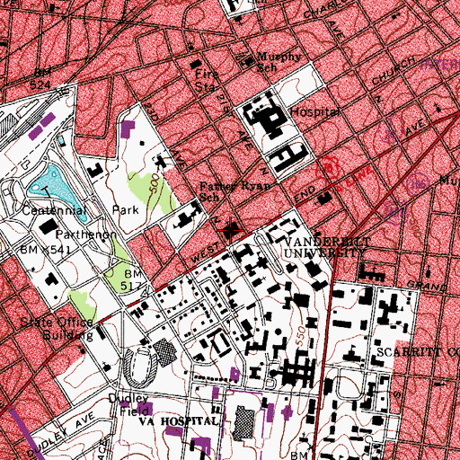 Topographic Map of West End United Methodist Church, TN