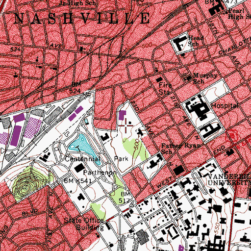 Topographic Map of TriStar Centennial Medical Center, TN