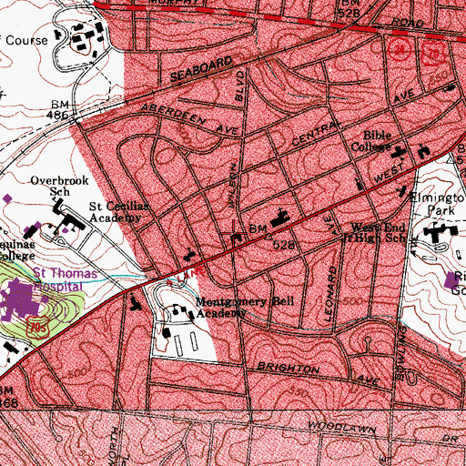 Topographic Map of Westminster Presbyterian Church, TN