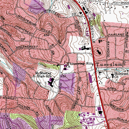 Topographic Map of Whispering Hills Christian Academy, TN